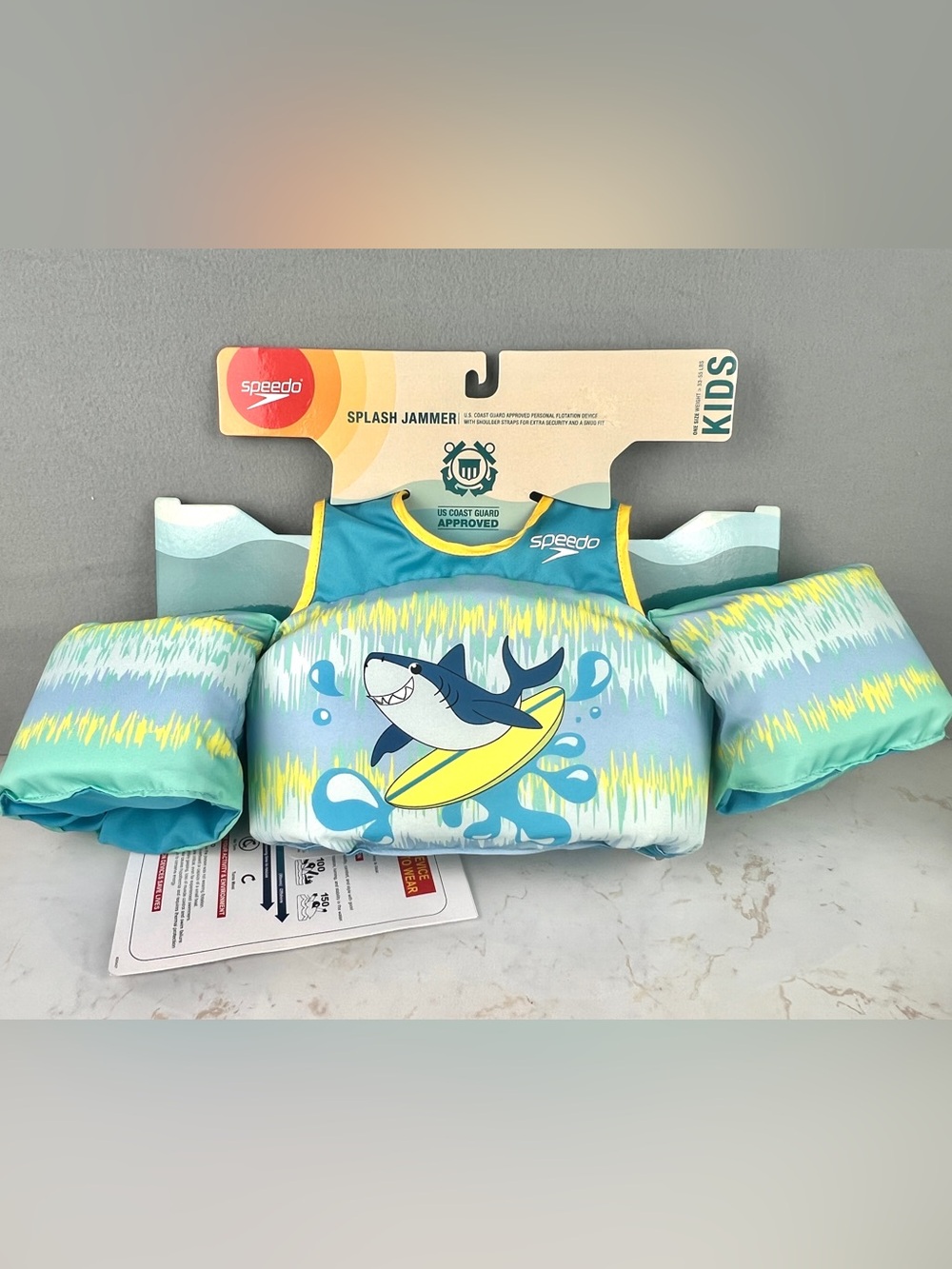 NWT Speedo Shark Splash Jammer Water Floatation Life Vest Jacket Kids 33-55lbs
